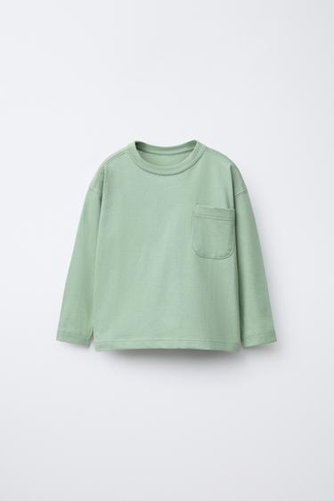 Zara MEDIUM WEIGHT PLAIN POCKET T-SHIRT - Khaki