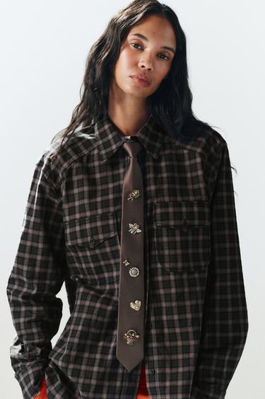 CONTRAST SNAP WOVEN TIE — Brown 1
