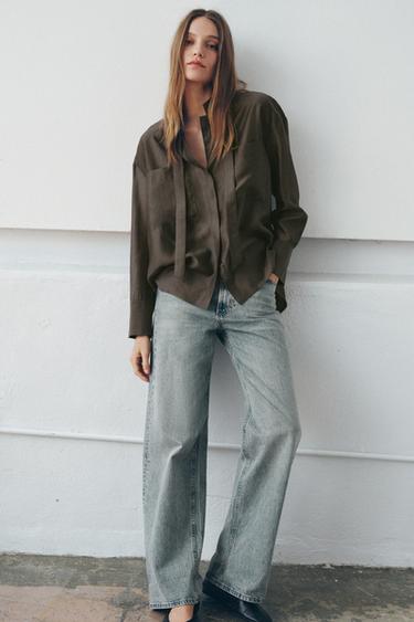 OVERHEMD MET ZAKKEN EN STRIK ZW COLLECTION - Bruin / Taupe van Zara