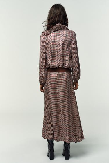JUPE À CARREAUX AVEC CEINTURE - Marron / Écru de Zara - Image 4