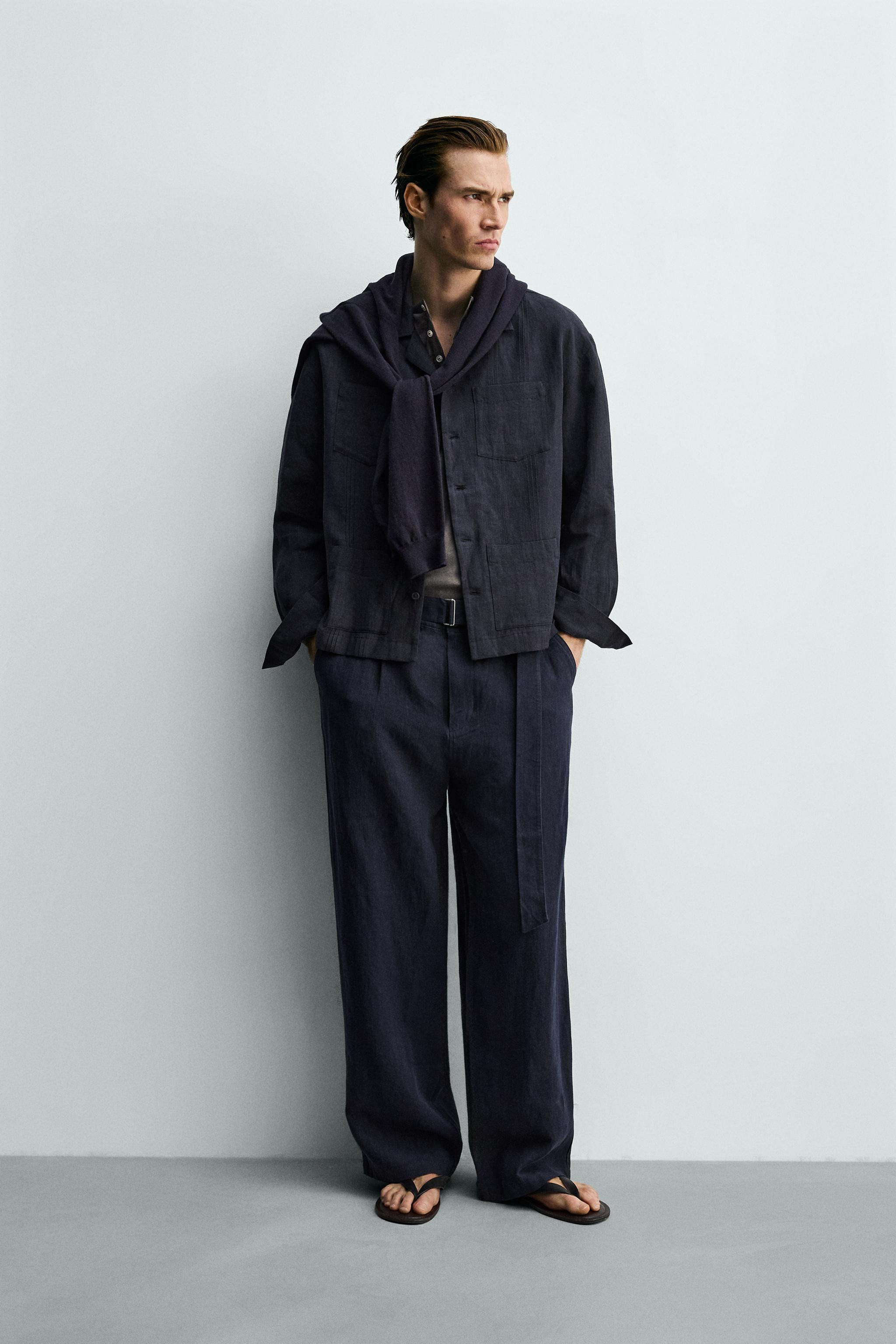 RELAXED FIT 100% LINEN BELTED PANTS