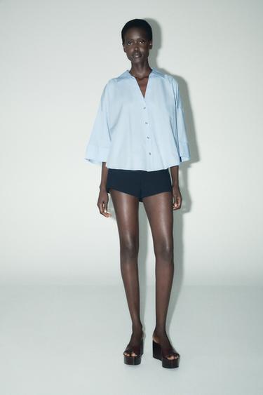 CAMISA POPELÍN MANGA VOLUMEN - Celeste de Zara