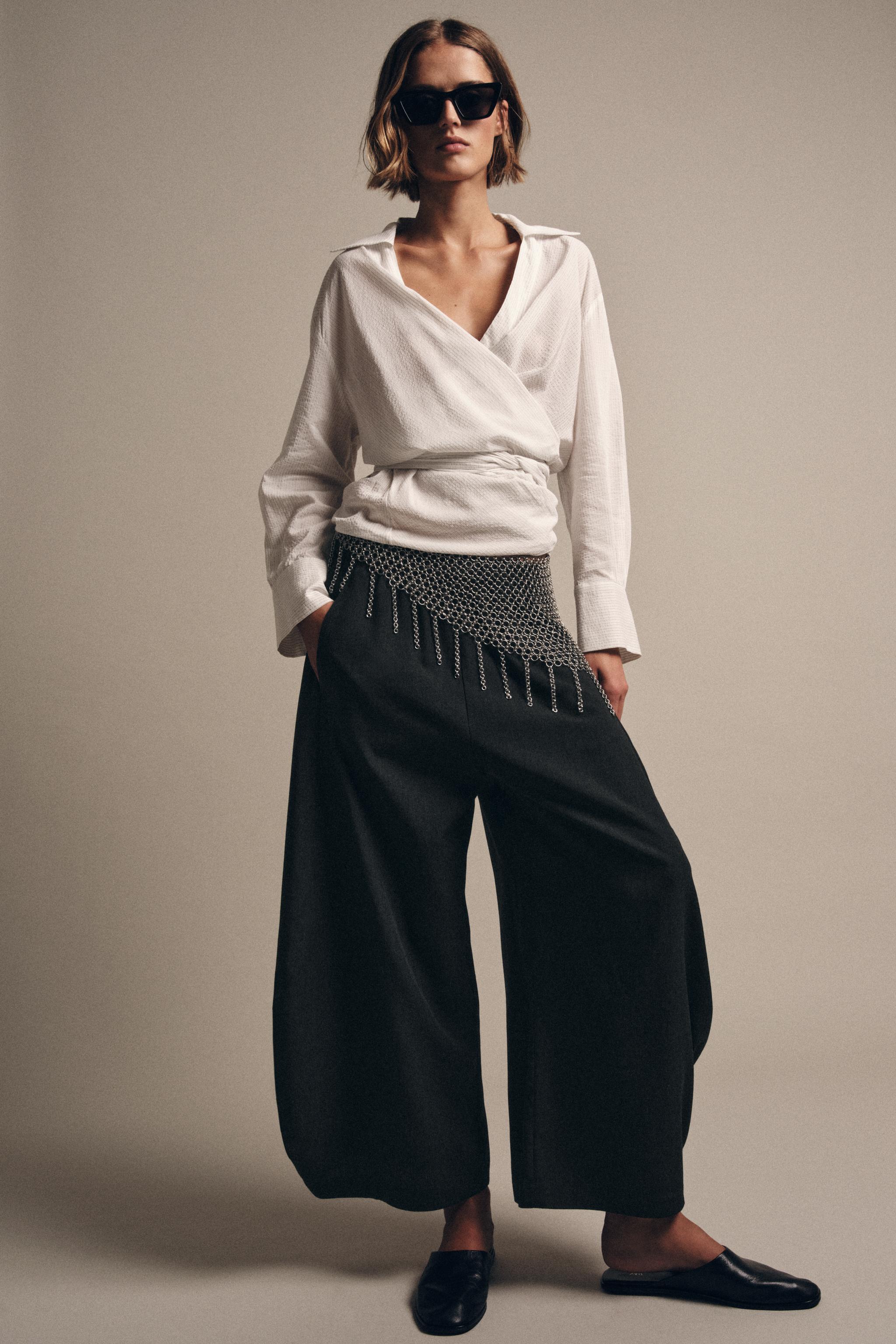 ZW COLLECTION FLOWY VOLUME WOOL PANTS - Dark gray | ZARA