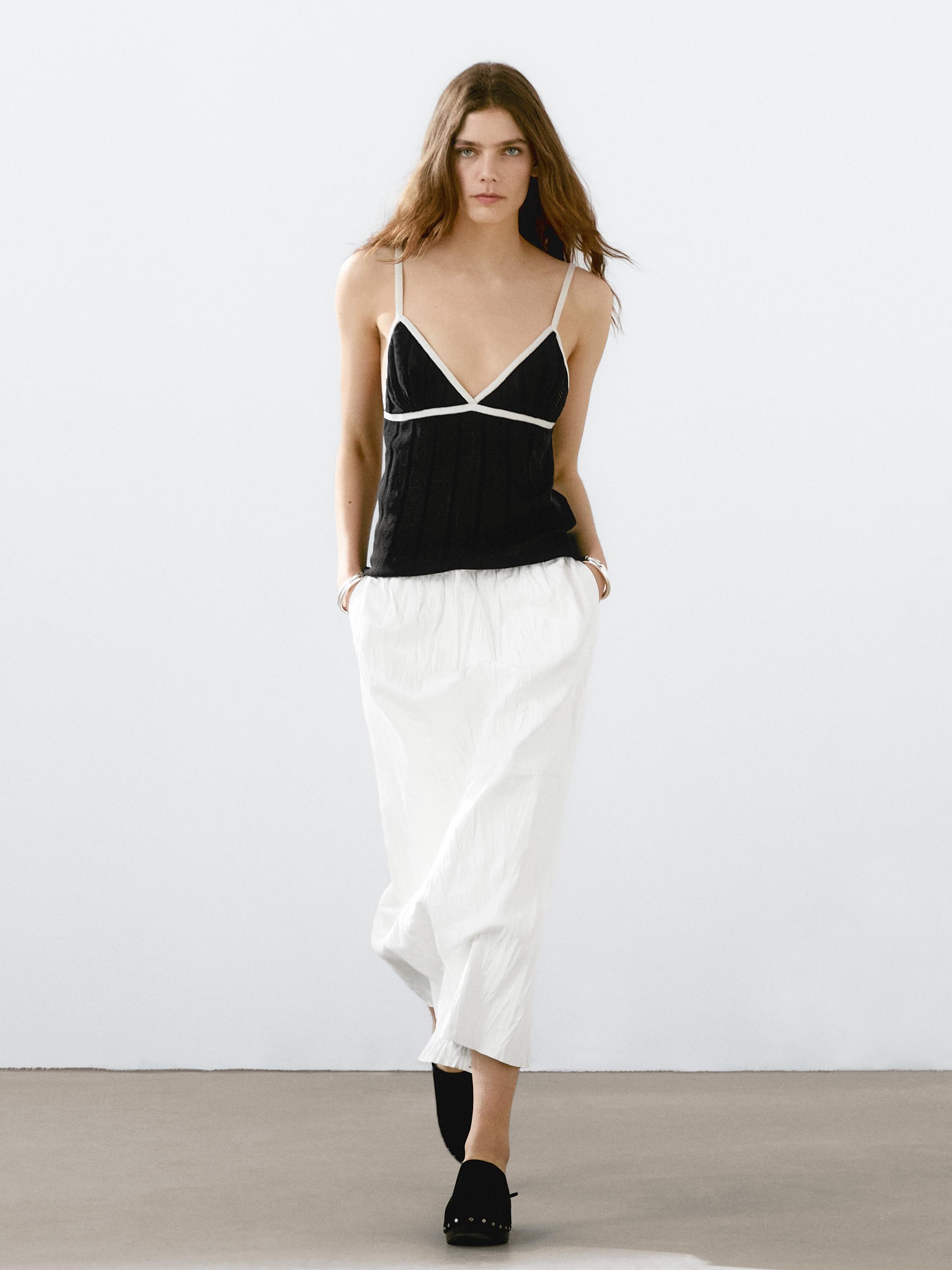 Pointelle knit triangle top - Deep blue | ZARA United States