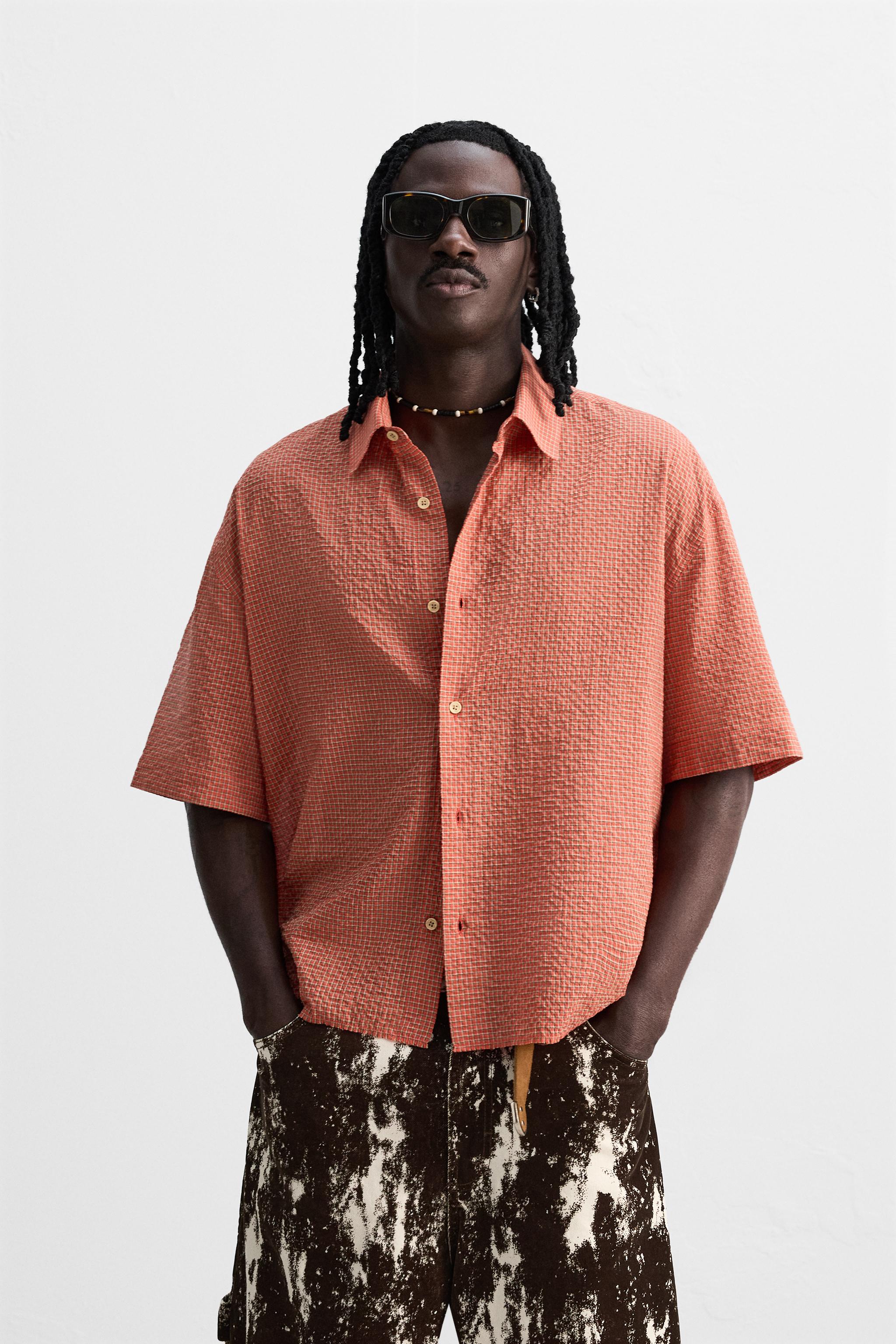 Camisa Rayas Hombre Camisa De Seersucker Con Estampado Abstracto