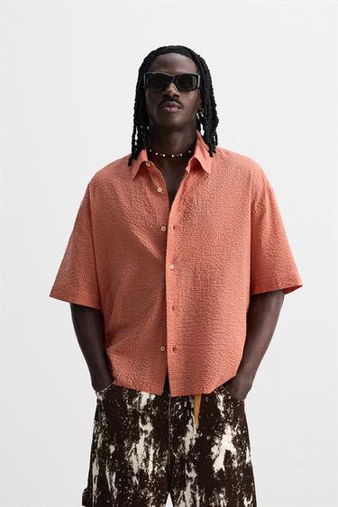CHECKED SEERSUCKER SHIRT - Red by Zara
