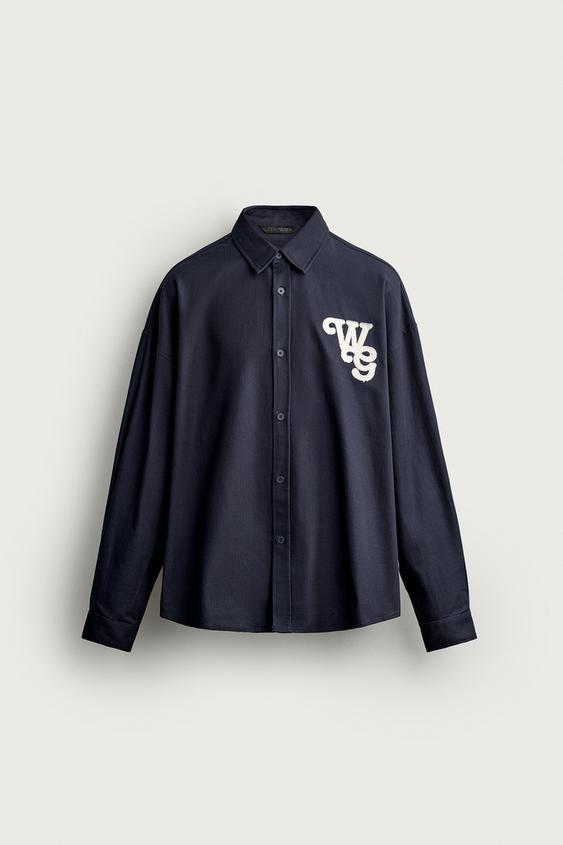 CAMISA RELAXED FIT ESPIGA PARCHES - Azul de Zara - Imagen 0