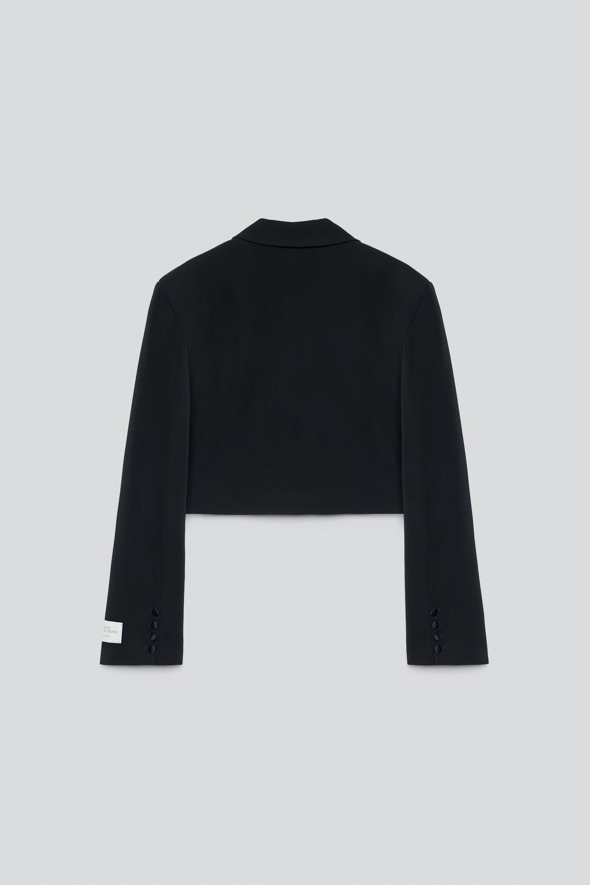 100% WOOL CROPPED TUXEDO BLAZER - thumbnail 4