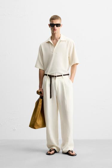 RELAXED FIT TEXTURED POLO SHIRT - Ecru by Zara - Image 0