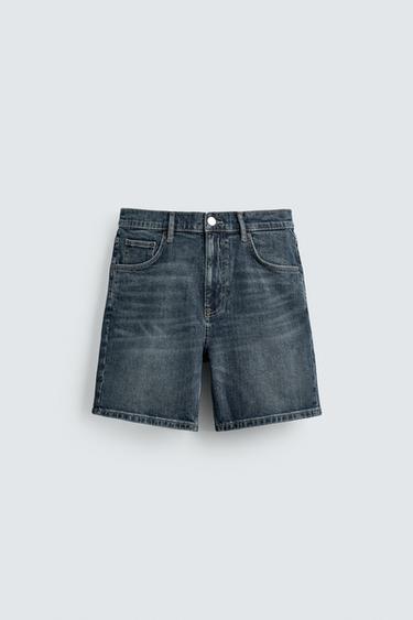 REGULAR FIT DENIM BERMUDA SHORTS - Blue by Zara