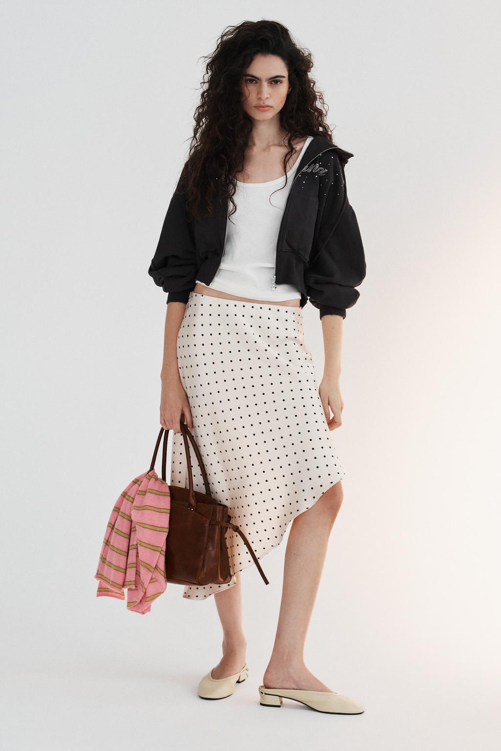 ASYMMETRIC POLKA DOT SATIN SKIRT - image 2