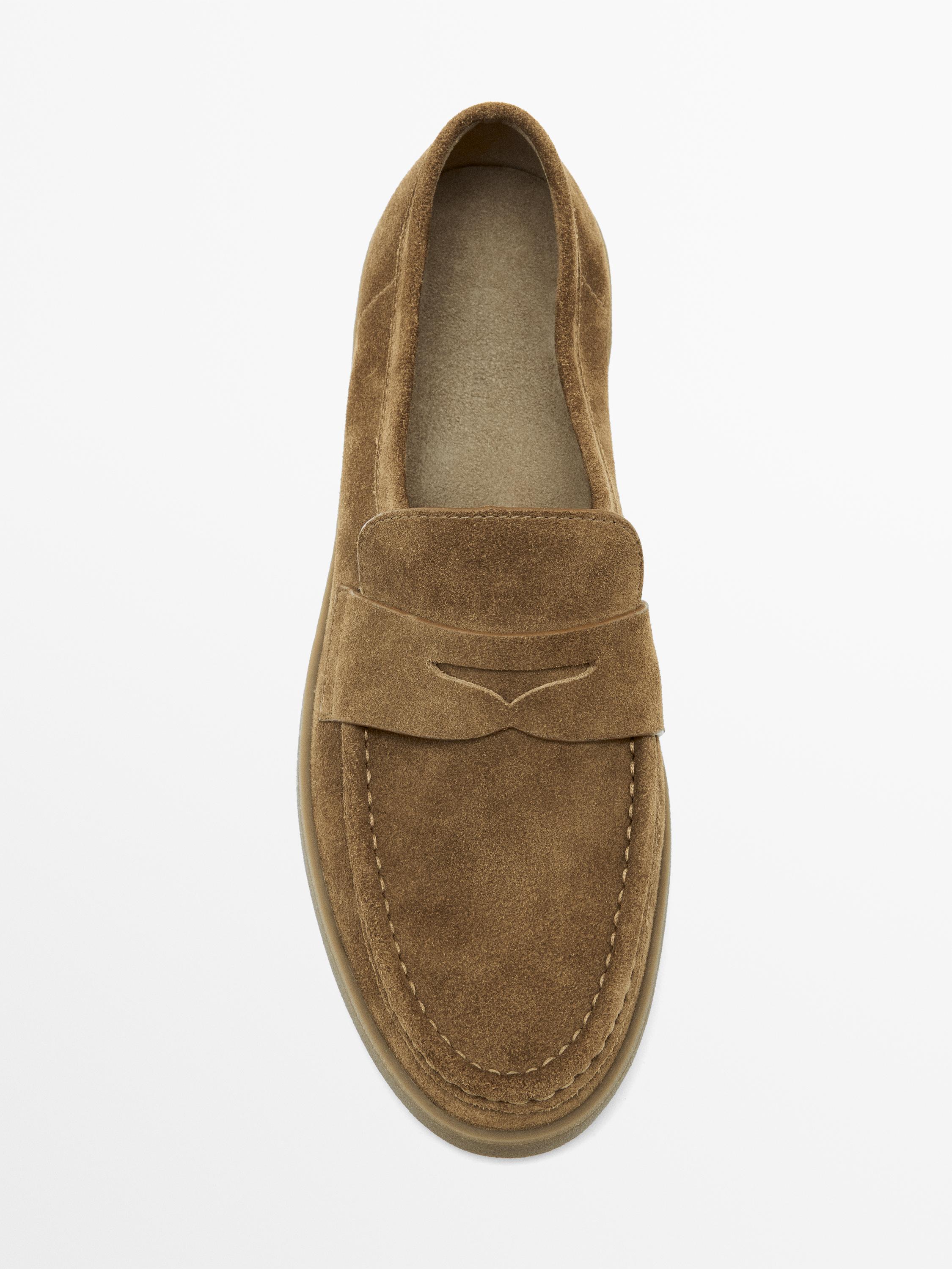 Split suede penny loafers