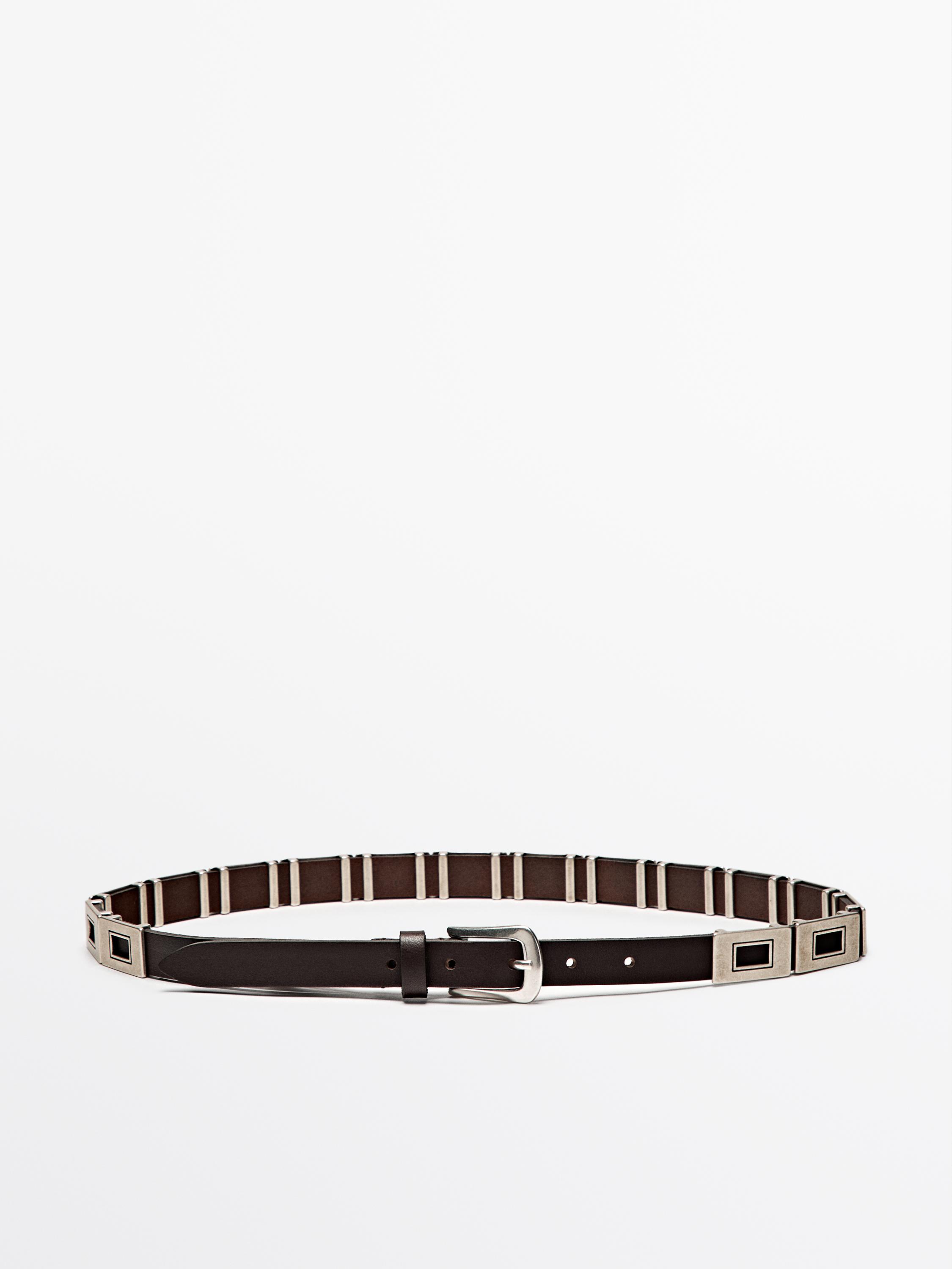 Belt with metal appliqués - Silver | ZARA United States Belt with metal appliqués - Silver | ZARA United States