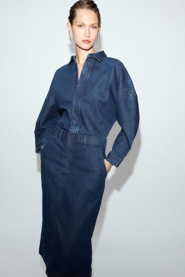 VESTIDO MIDI DENIM ZW COLLECTION - Azul de Zara