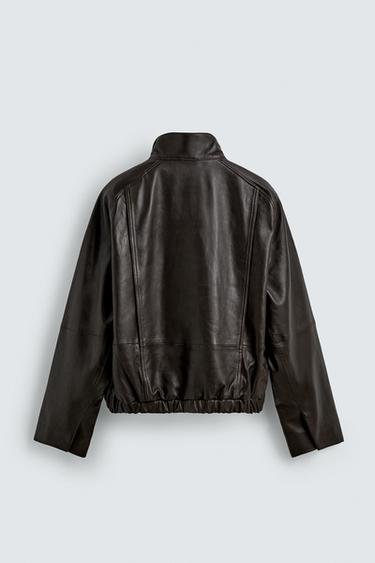 LEATHER BOMBER JACKET - Chocolate by Zara - Image 7