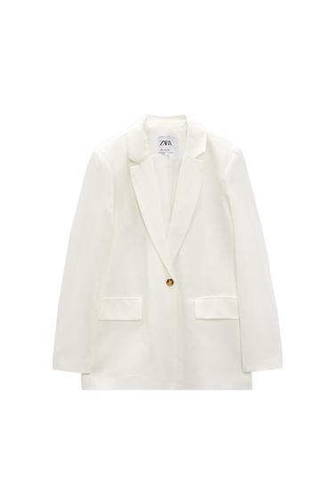 STRAIGHT LINEN-BLEND BLAZER