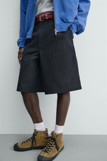 SHORT PLISSÉ À RAYURES - Bleu de Zara - Image 4