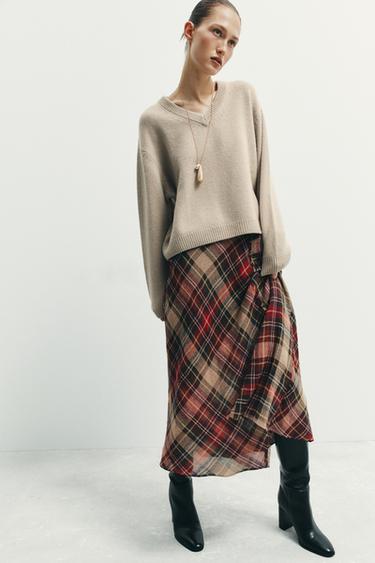 ASYMMETRIC CHECK SKIRT - Greens by Zara