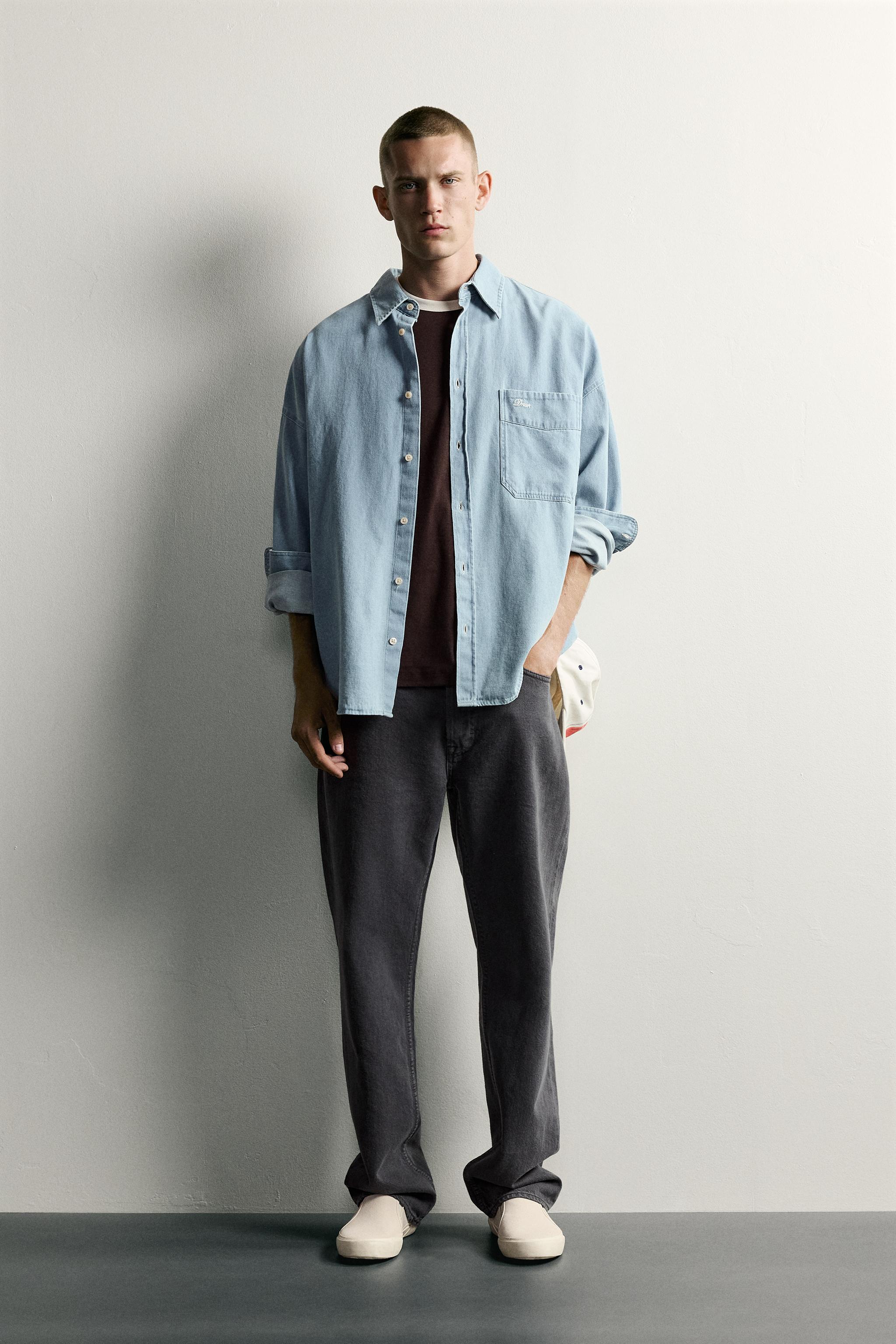 RELAXED-FIT EMBROIDERED DENIM SHIRT