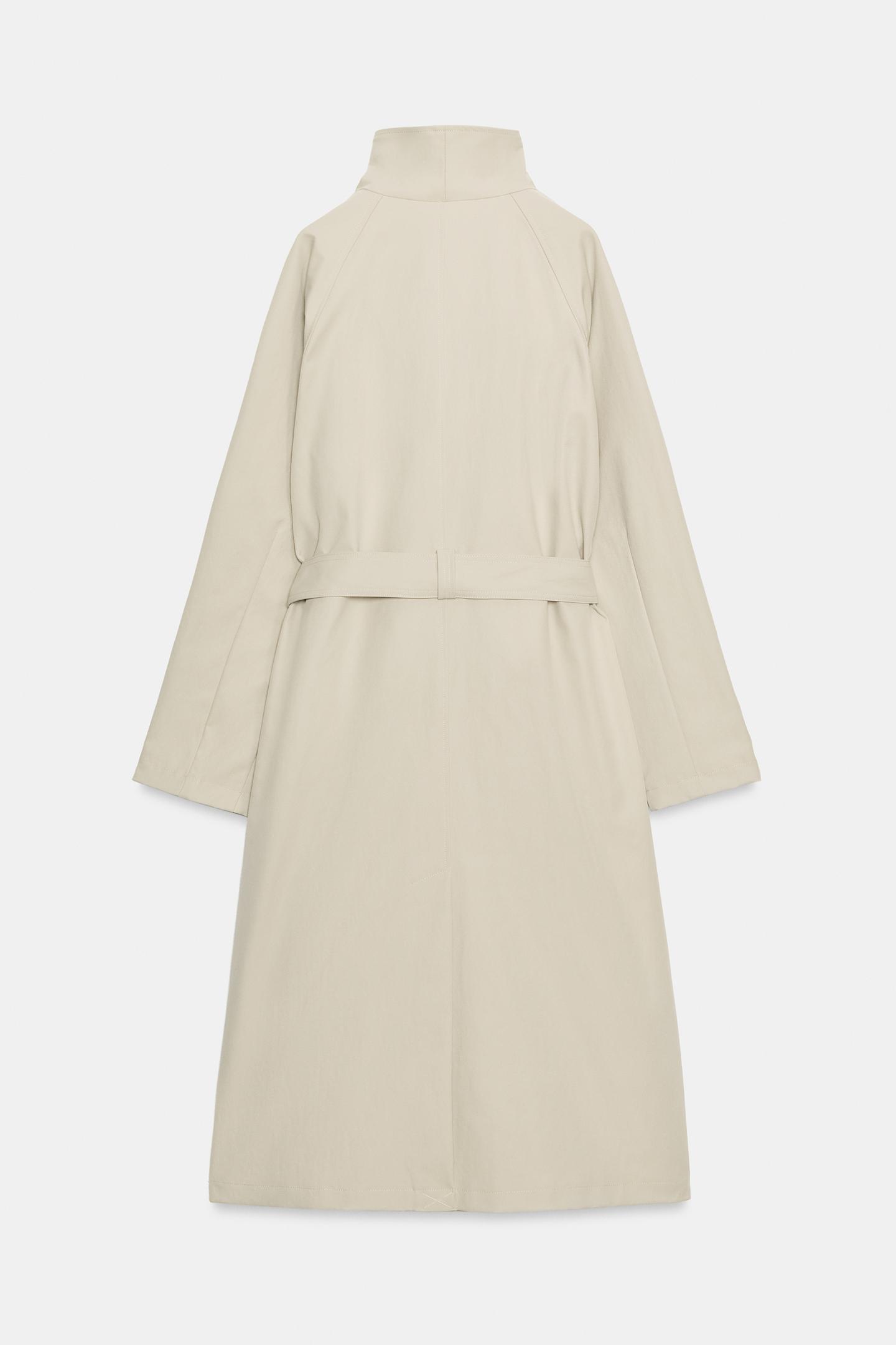 Женское пальто Zara Water-Repellent Wind-Resistant Belted Trench, цвет: Серо-бежевый — фото 9