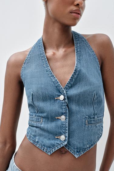 TIE DENIM TOP - Blue by Zara