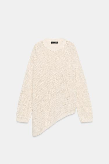OVERSIZE ASYMMETRIC HEM KNIT JUMPER - ecru-white by Zara - Image 7