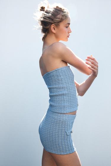 HIGH-WAIST STRETCH SHORTS - Blue marl by Zara