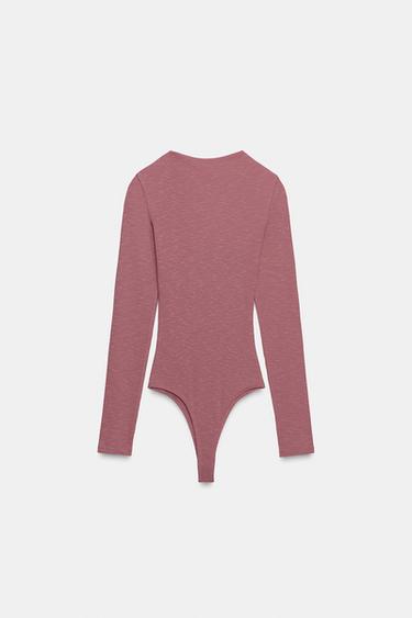 RIBBED LONG SLEEVE BODYSUIT - Pink by Zara