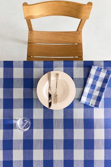 CHECK COTTON TABLECLOTH - Blue by Zara