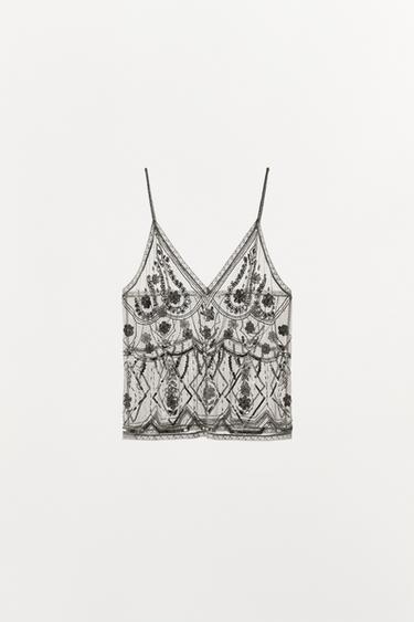 BEADED SEQUIN TULLE TOP - Silver de Zara - Image 2