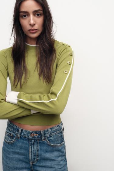 KNIT SWEATER WITH SHOULDER BUTTONS - Green by Zara