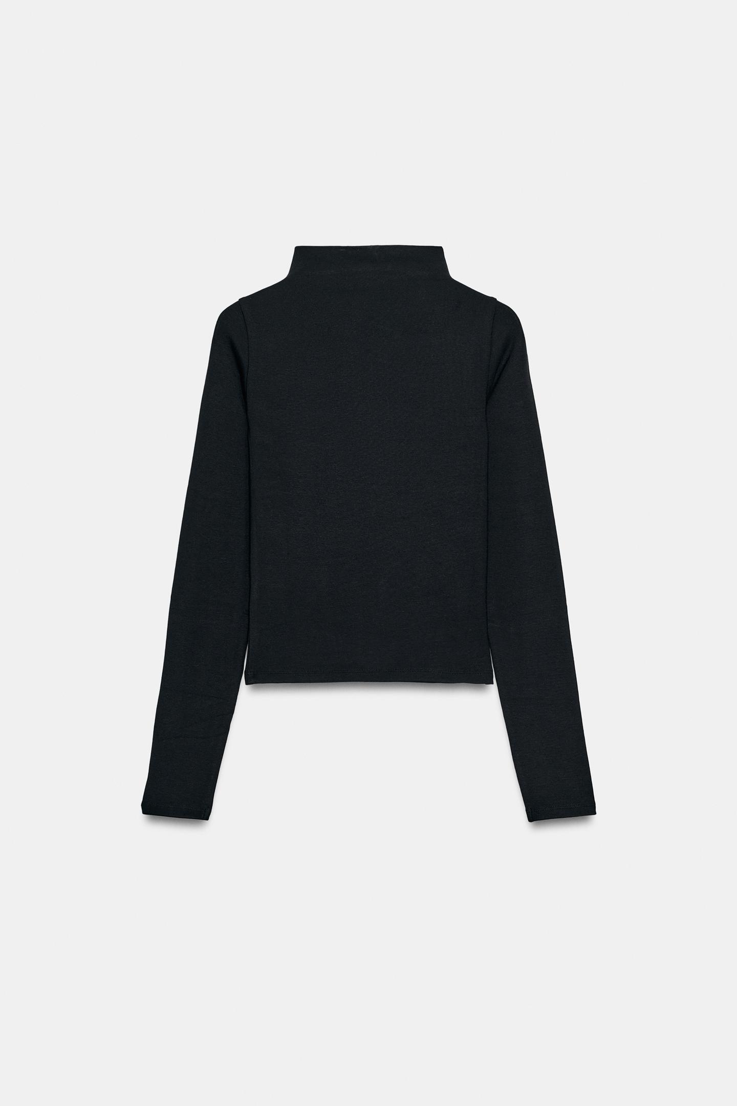 Женская футболка Zara Mock Neck, цвет: Чёрный — фото 2