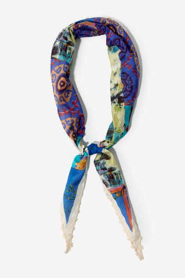 BANDANA ESTAMPADA PUNTILLA - Azul de Zara