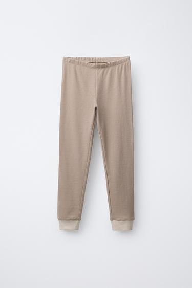 6-14 YEARS/CONTRAST RIBBED PYJAMAS - camel by Zara - Image 3