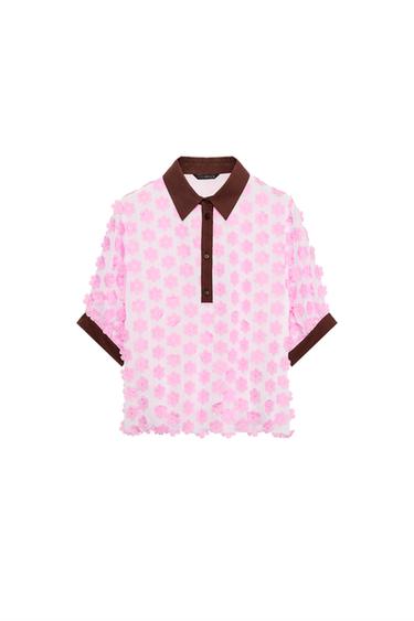 TEXTURED FLORAL BLOUSE - Pink by Zara