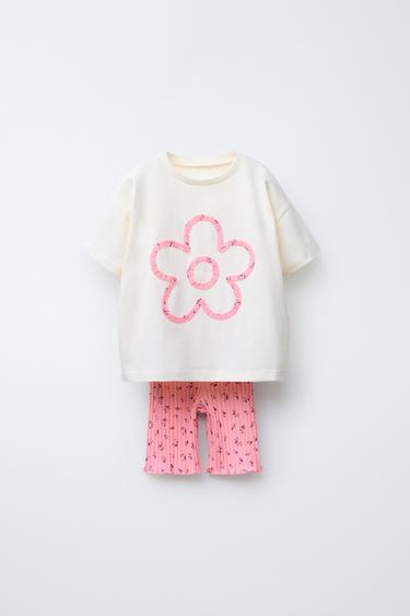 RIB CYCLING T-SHIRT AND LEGGINGS JOGGING SET - Pale pink by Zara