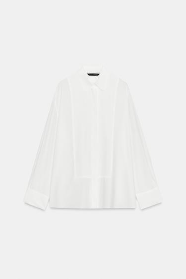 ZW COLLECTION SOLID BIB-FRONT SHIRT — Oyster-white 1