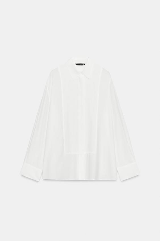 Zara ZW COLLECTION SOLID BIB-FRONT SHIRT - Oyster-white - Image 0