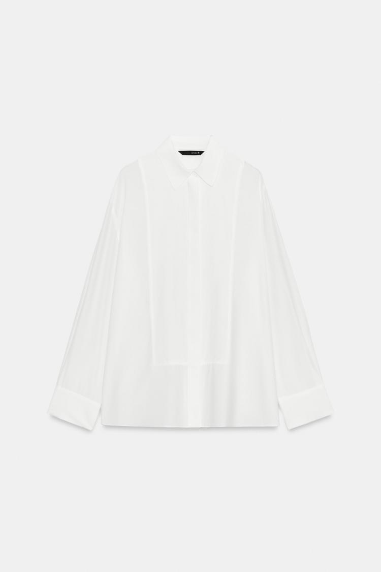 ZW COLLECTION SOLID BIB-FRONT SHIRT — Oyster-white