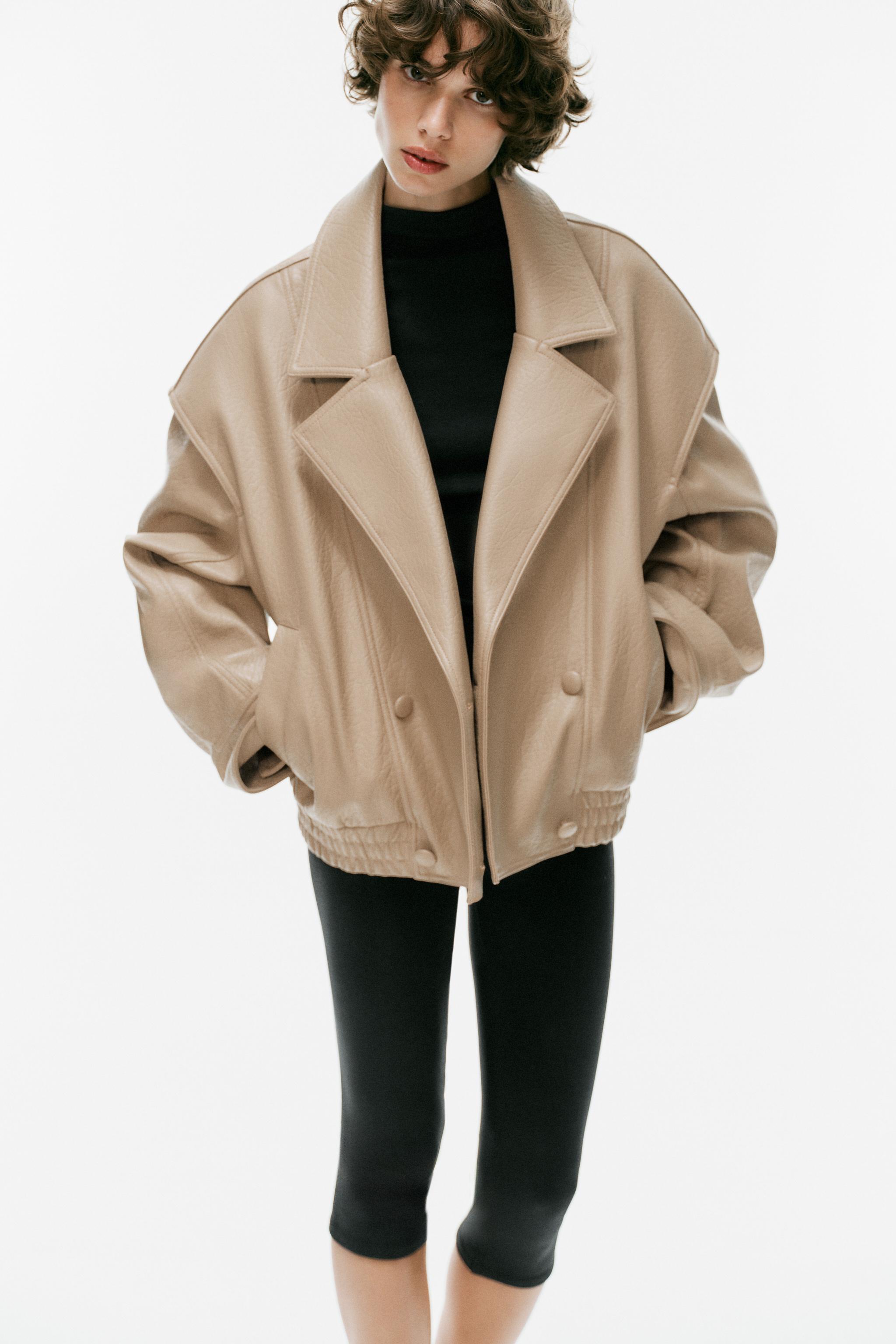 FAUX LEATHER BOMBER JACKET — Stone