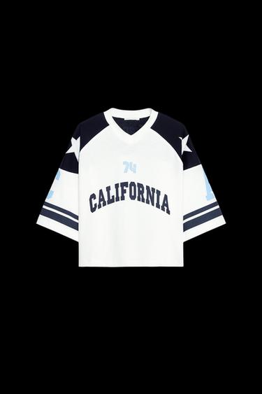 PRINTED ELBOW SLEEVE T-SHIRT - Blue/White by Zara - Image 0