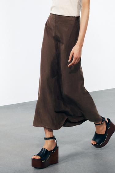 ZW COLLECTION MIDI SKIRT - Brown by Zara