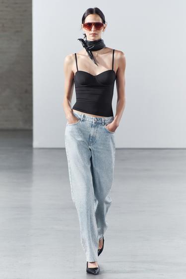 ДЖИНСЫ WIDE LEG С ВЫСОКОЙ ПОСАДКОЙ И СТРАЗАМИ — ZW COLLECTION — ГОЛУБОЙ от Zara — изображение 0