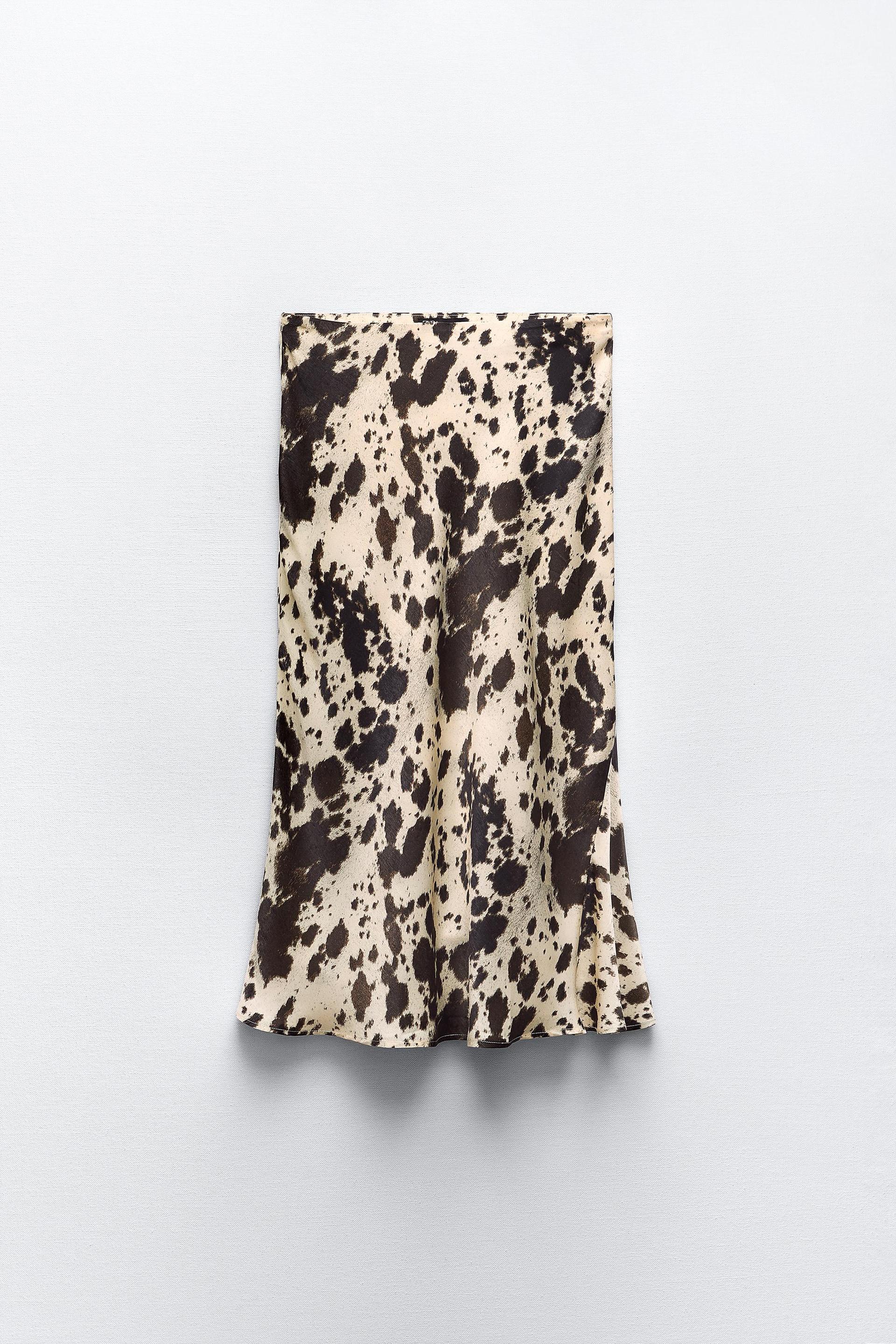 ANIMAL PRINT SATIN MIDI SKIRT