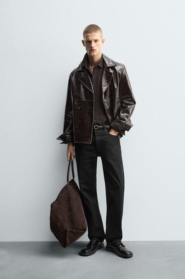 SHINY LEATHER JACKET - Dark brown by Zara - Image 0