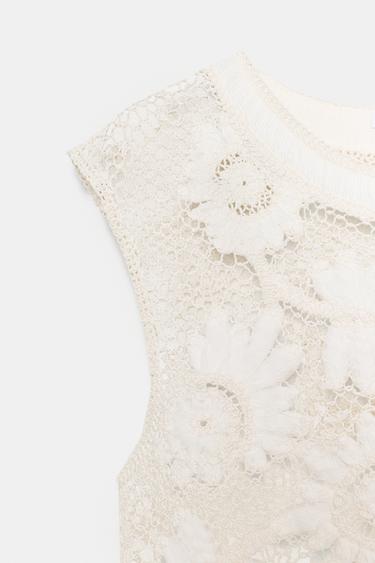 FLORAL CROCHET TOP - White by Zara - Image 9