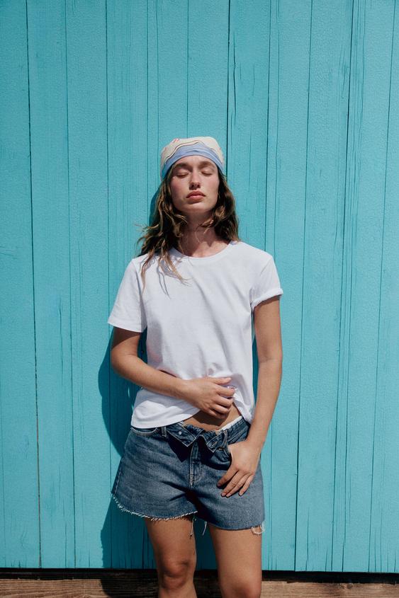 SHORTS TIRO BAJO CON VUELTA - Azul medio de Zara - Imagen 0