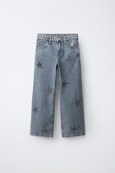 DENIM WIDE LEG ESTRELLAS STRASS - Azul de Zara