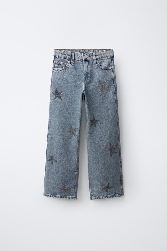 DENIM WIDE LEG ESTRELLAS STRASS - Azul de Zara - Imagen 0