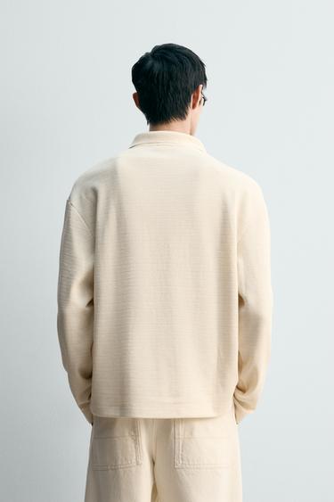 Zara 紋理抽繩POLO衫 - 磨白色